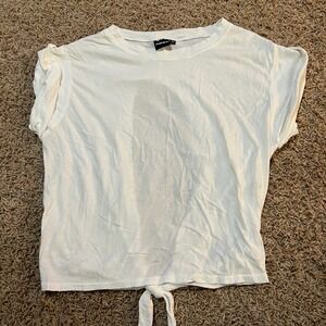 Mono B White Tie Cutout Back T Shirt Top Women's Size Medium